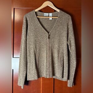 Liz Claiborne Women’s Brown Heathered Ribbed Cardigan Zip Sweater XL